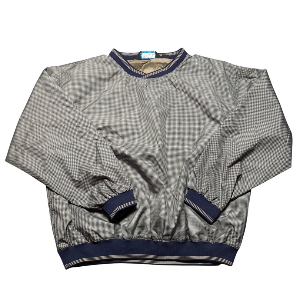 Tri‎ Mountain Pullover Windbreaker Jacket Mens XL Plaid V Neck Navy Trim